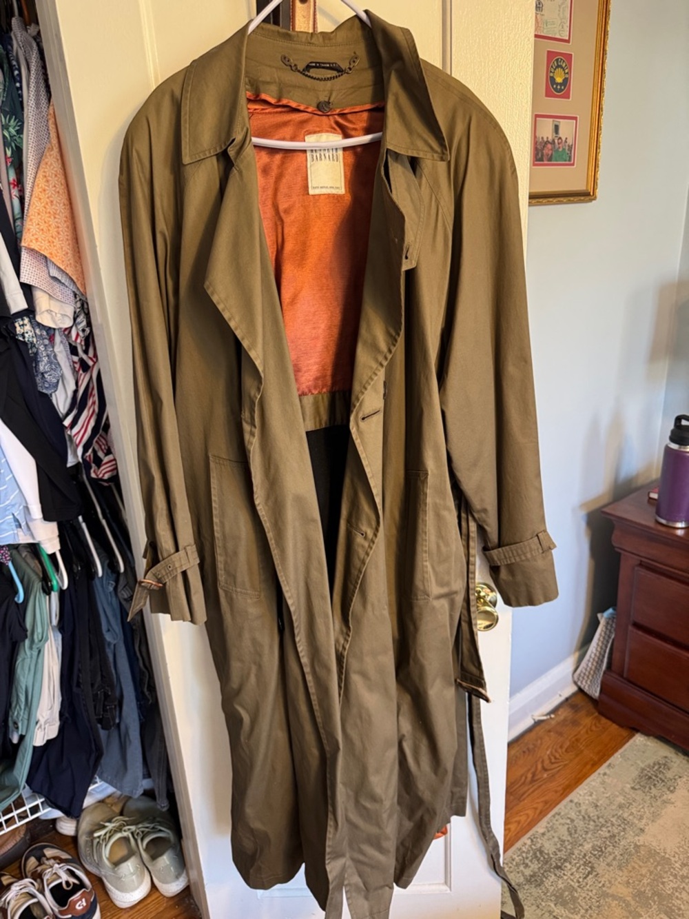 Men's Olive Long Trench Coat with Belt